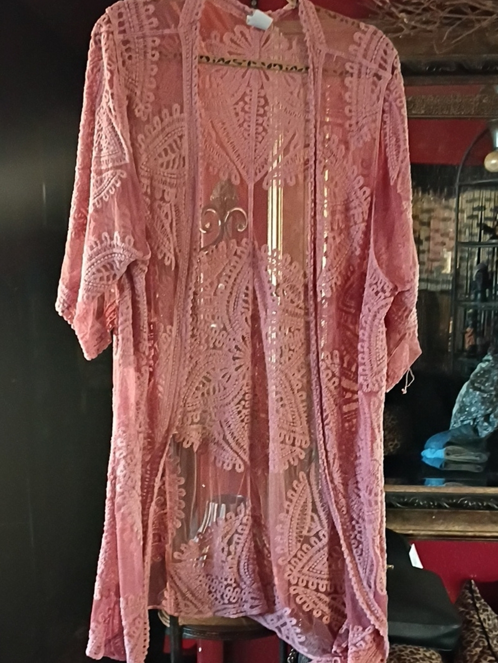 Dusty Rose Sheer Lace Kimono